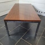 Coffee table chrome base top in teak of the 70s