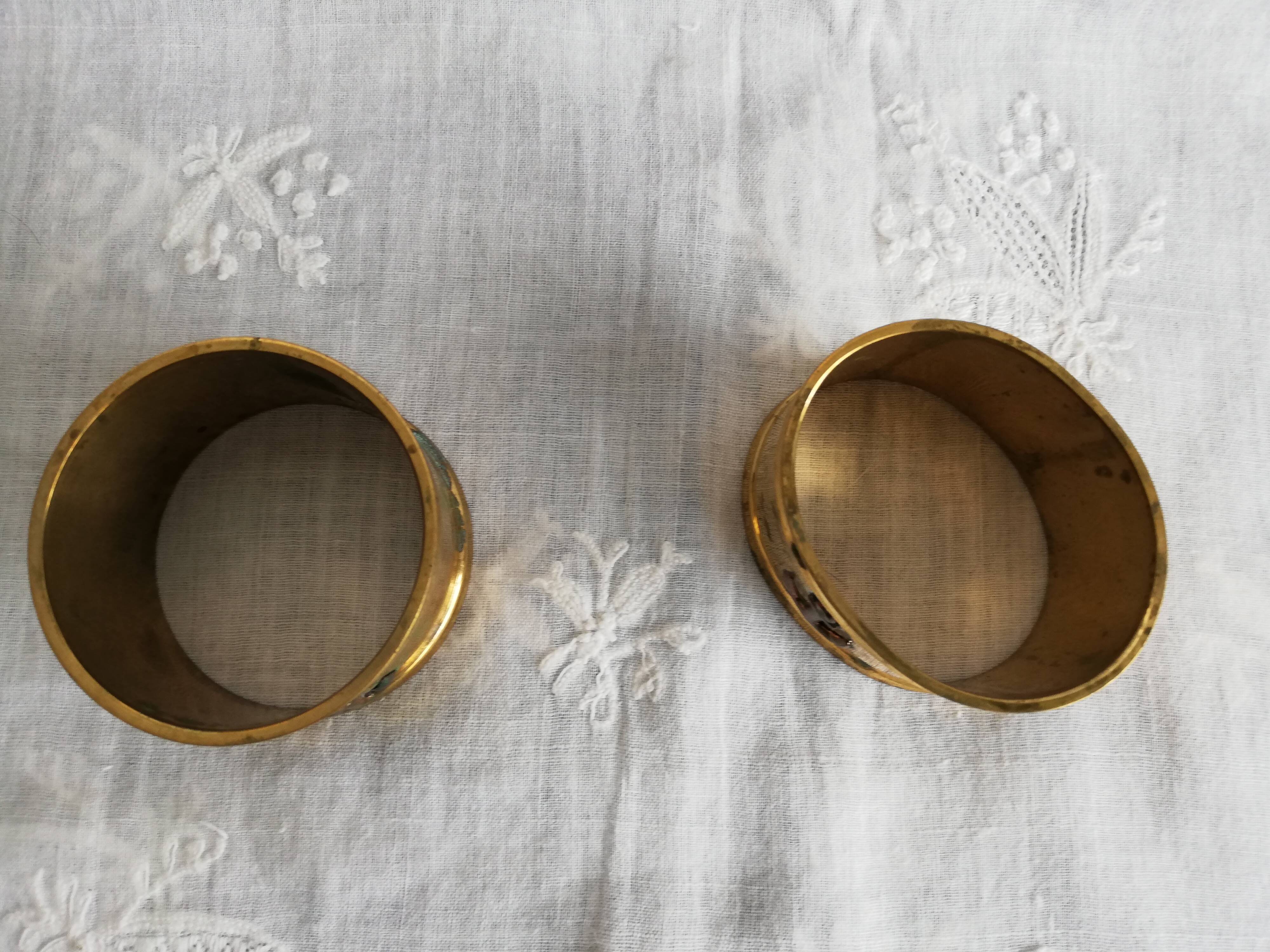Pair of old towel rings "marine anchor" brass