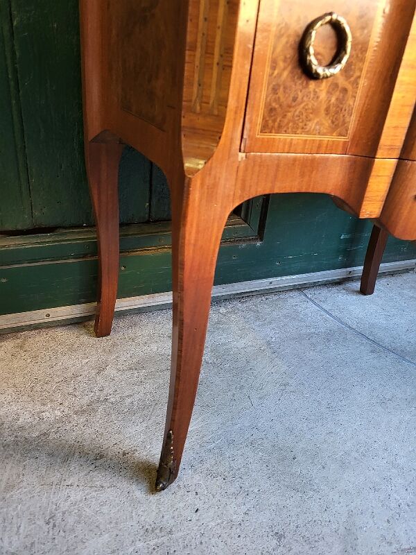 Chest of drawers transition Louis XVl marquetry marble top