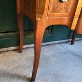 Chest of drawers transition Louis XVl marquetry marble top