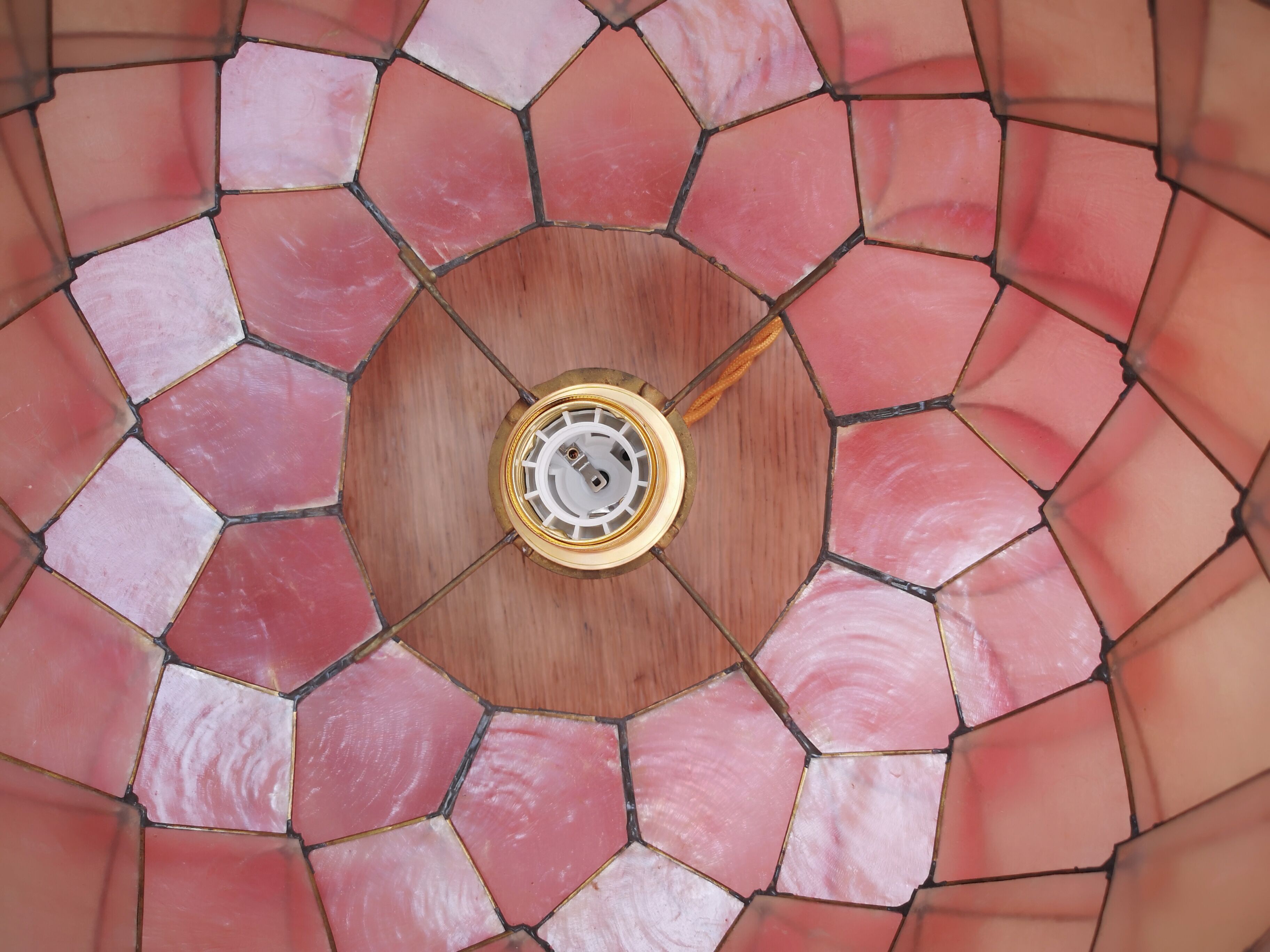 Vintage hanging lamp mother-of-pearl lotus flower and rose-degrading brass