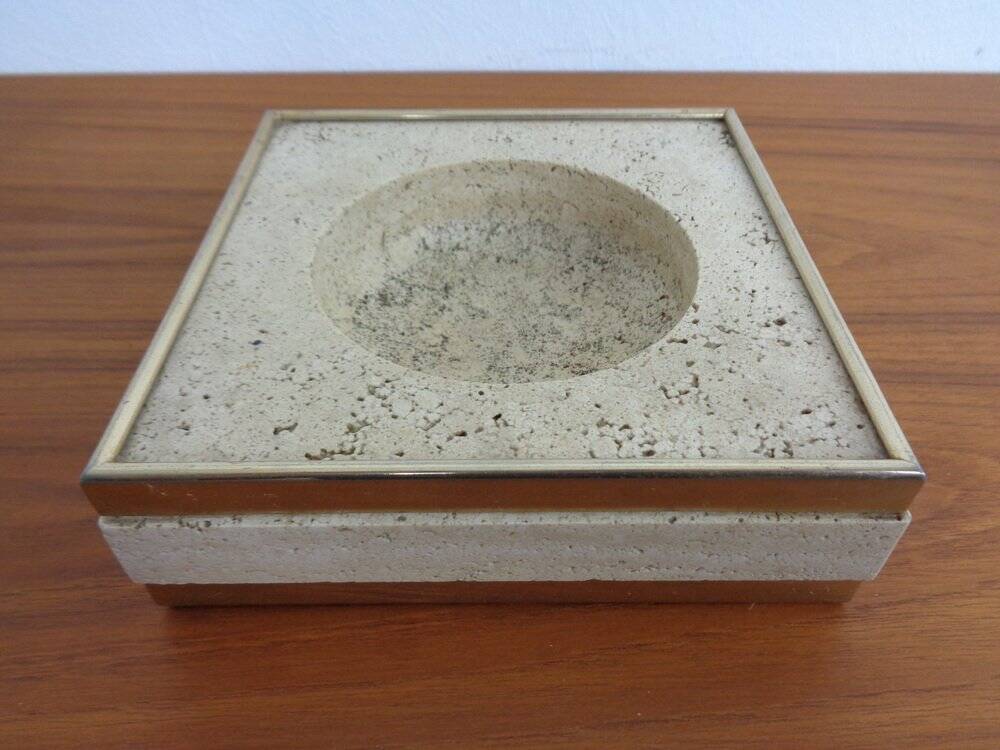 Travertine & Brass Ashtray by Fratelli Mannelli, Italy, 1970s