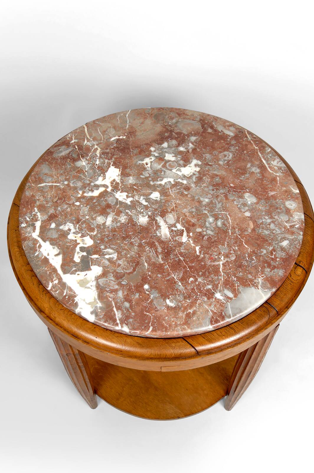 Pedestal Table, Side Table in Solid Oak & Griotte Marble Top