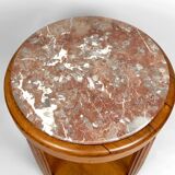 Pedestal Table, Side Table in Solid Oak & Griotte Marble Top