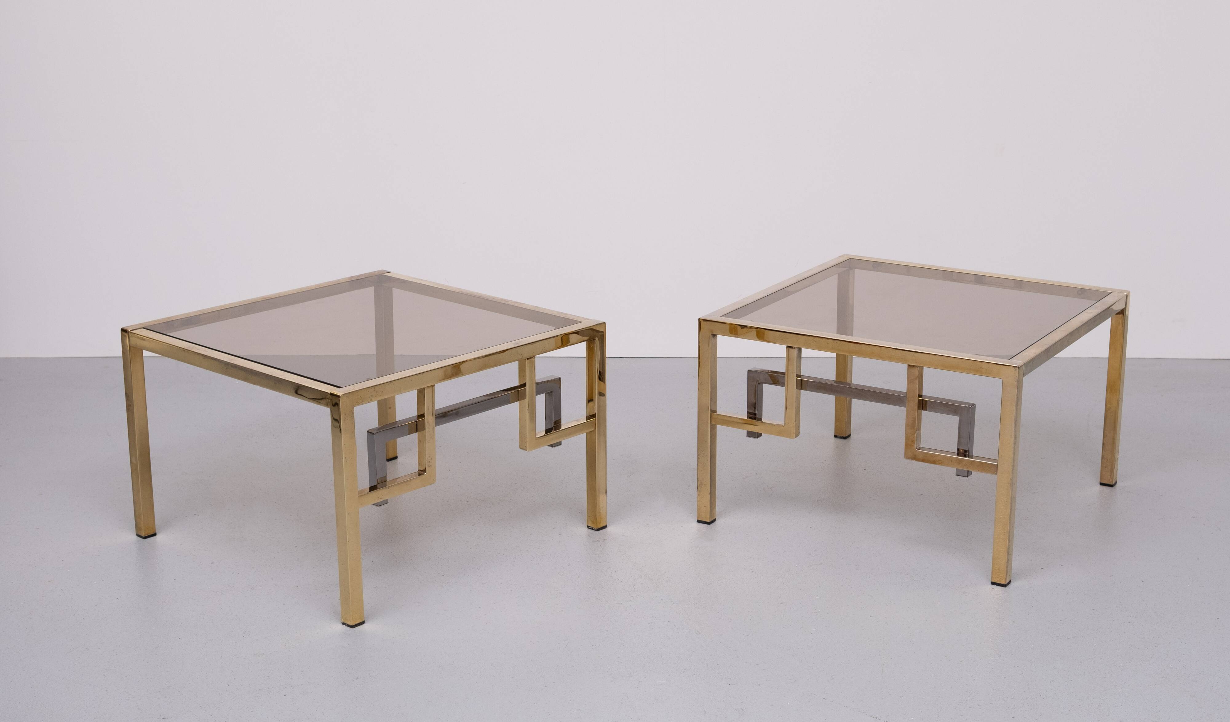 Pair Brass square side tables Belgo Chrome 1970s Belgium