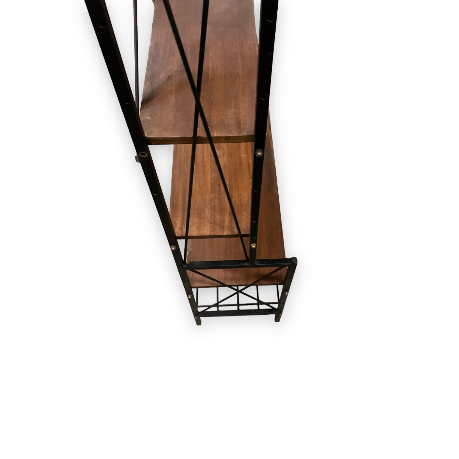 1950s teak and black metal shelf bookcase