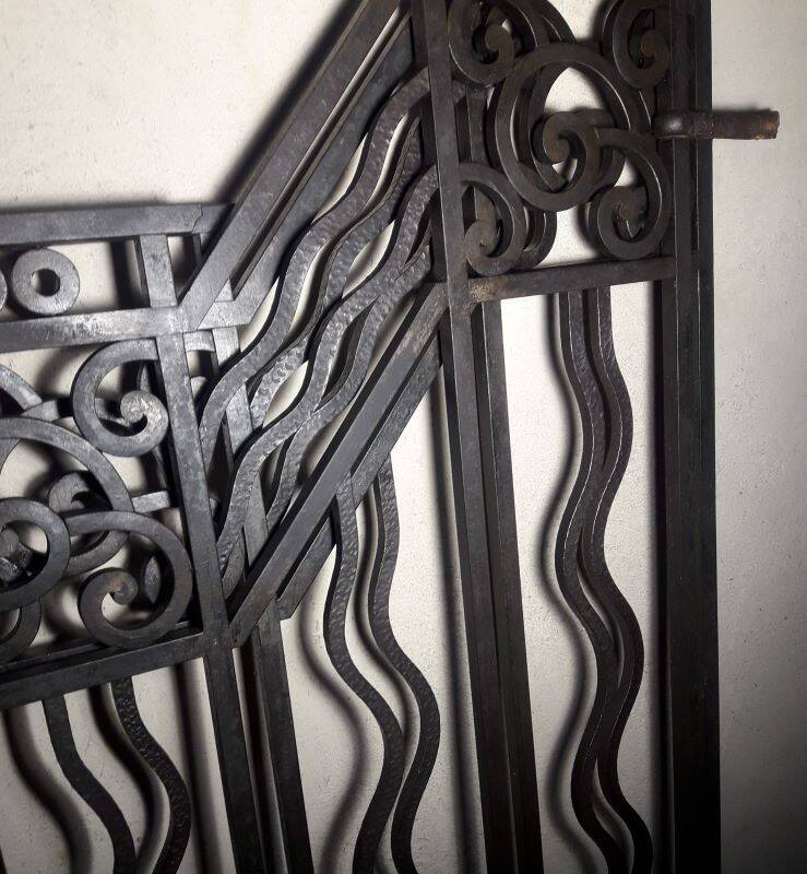 Old wrought iron gate and door grilles 20th century Art Deco