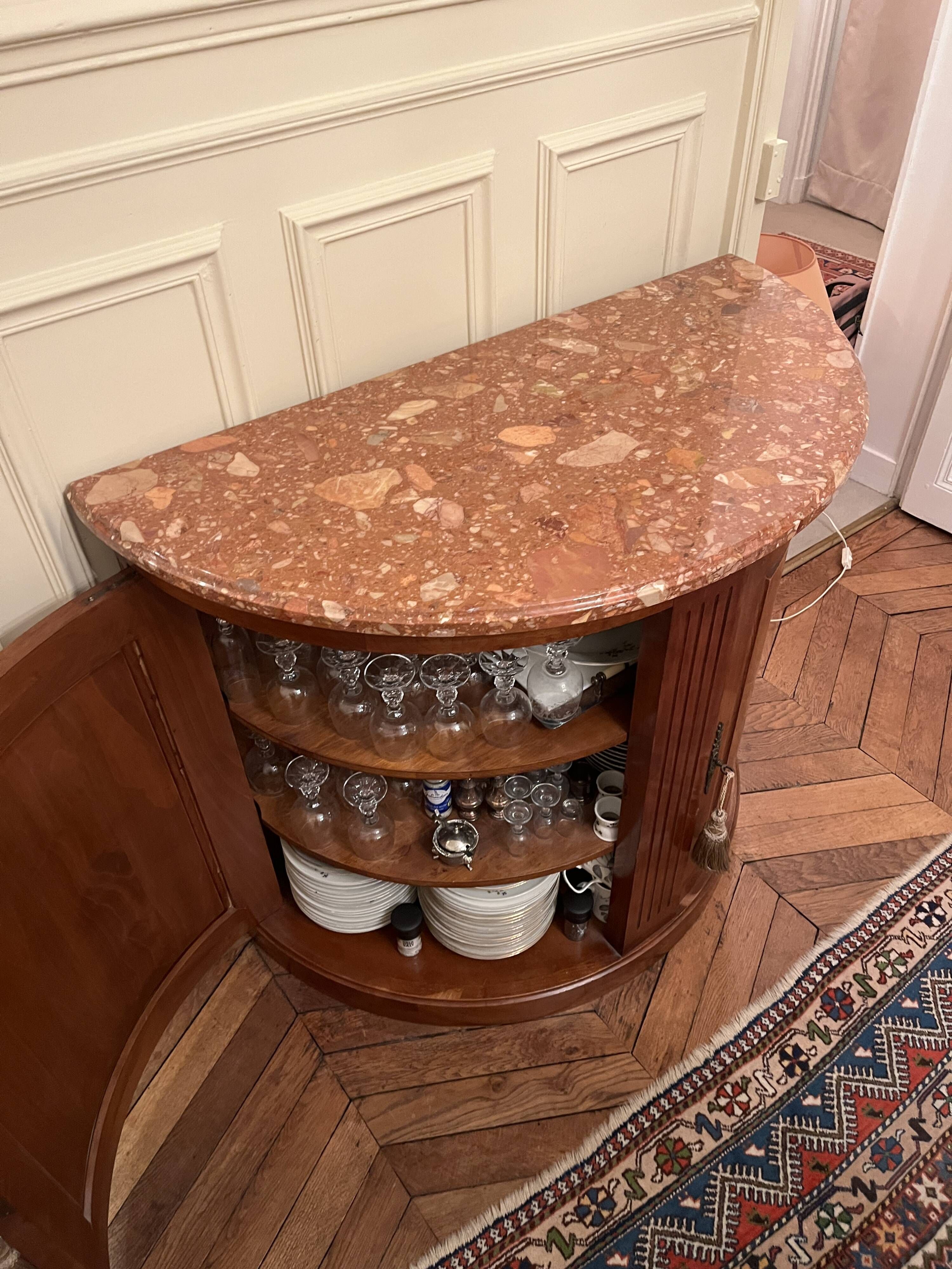 Louis XVI Period Half-Moon Buffet, Wood and Marble Top, 18th Century