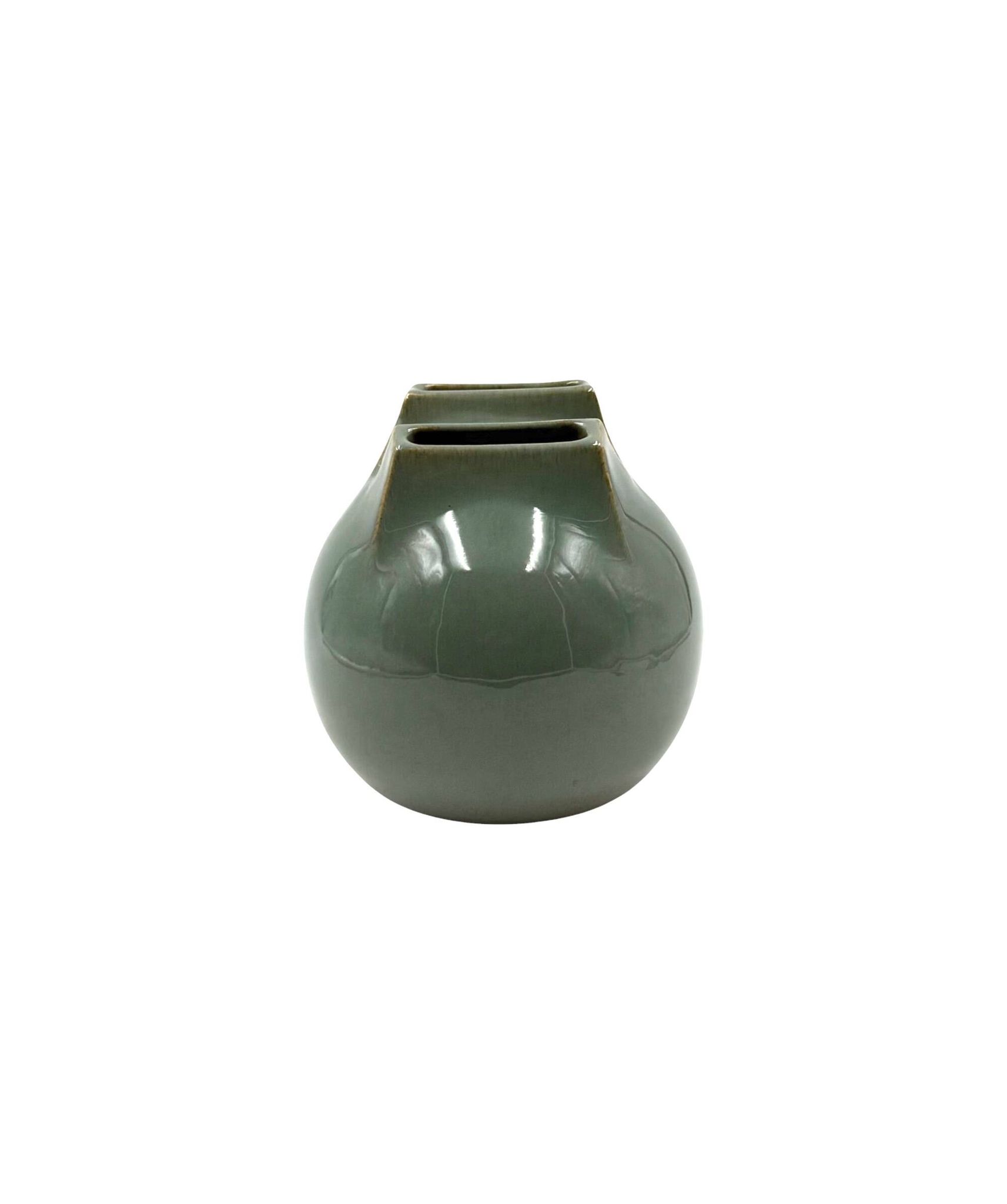 Mid-century Modern green spherical gres vase, Franco Bucci Italy ca. 1970