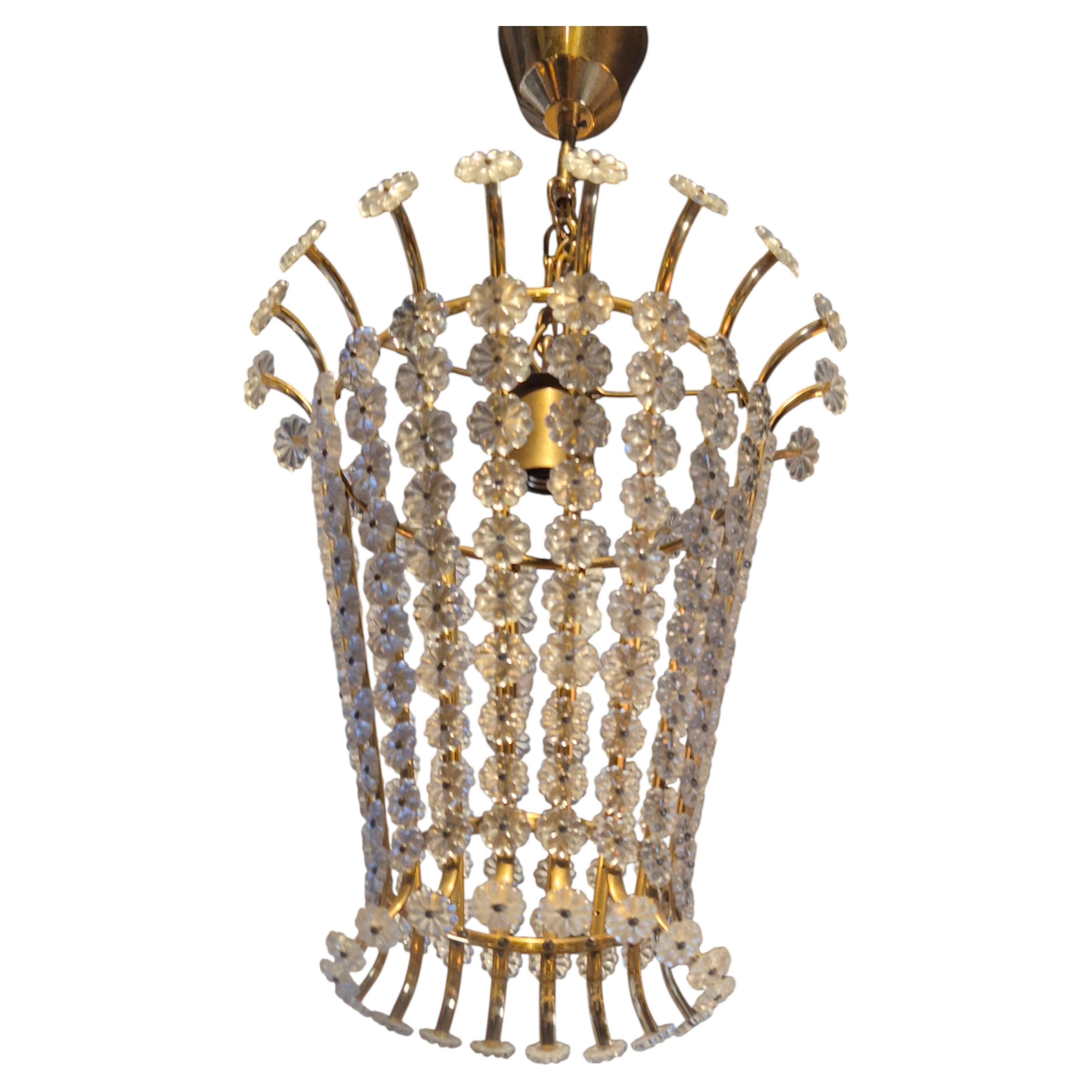 Magnificent brass pendant with floral decoration, Swedish Modern-Decor from the 1950s.