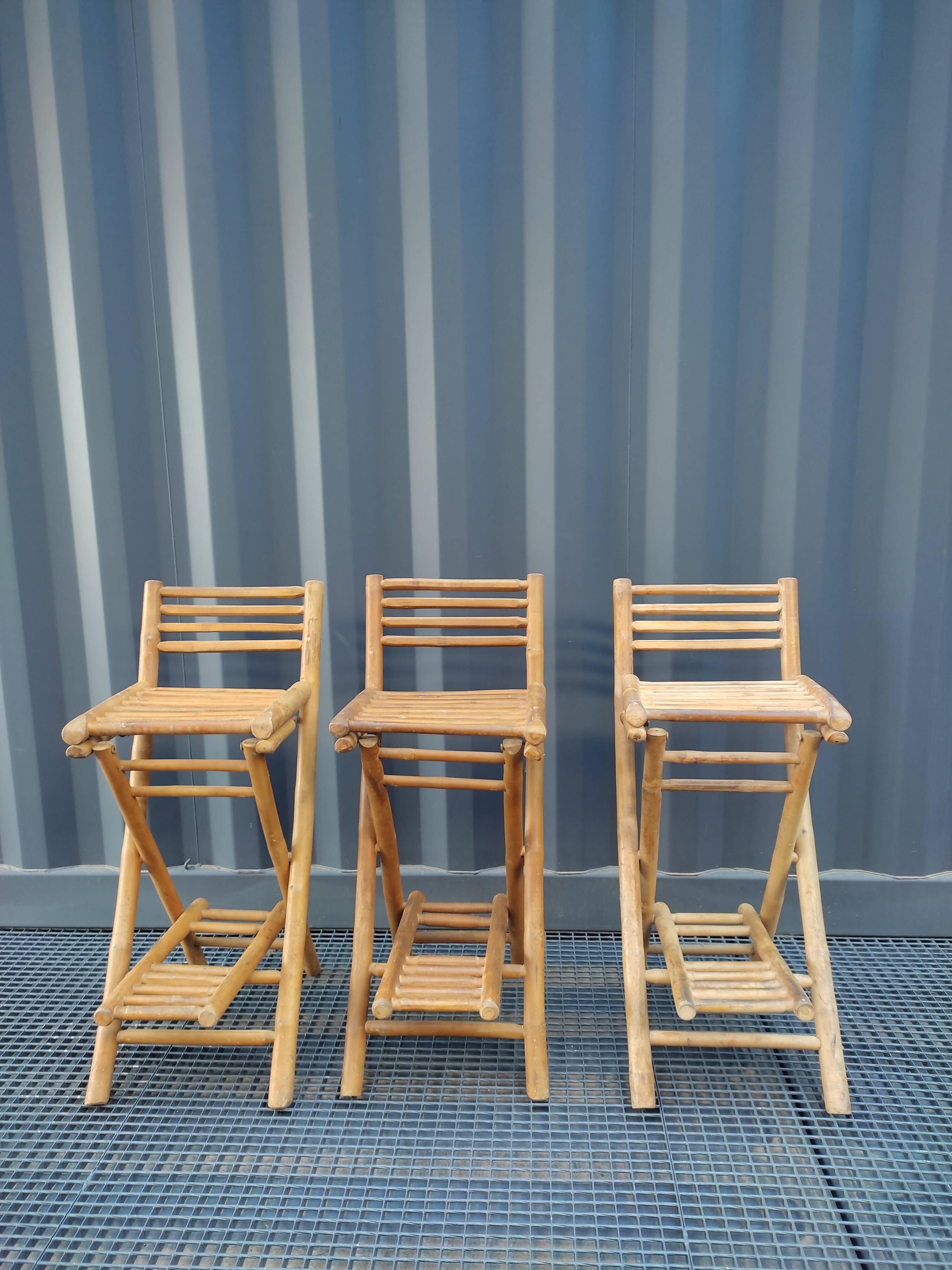 Trio of bamboo bar chairs