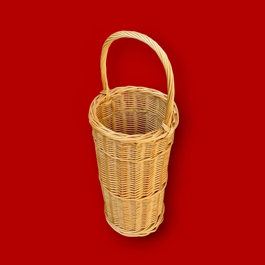 Antique woven wicker umbrella stand – handmade – 1970s