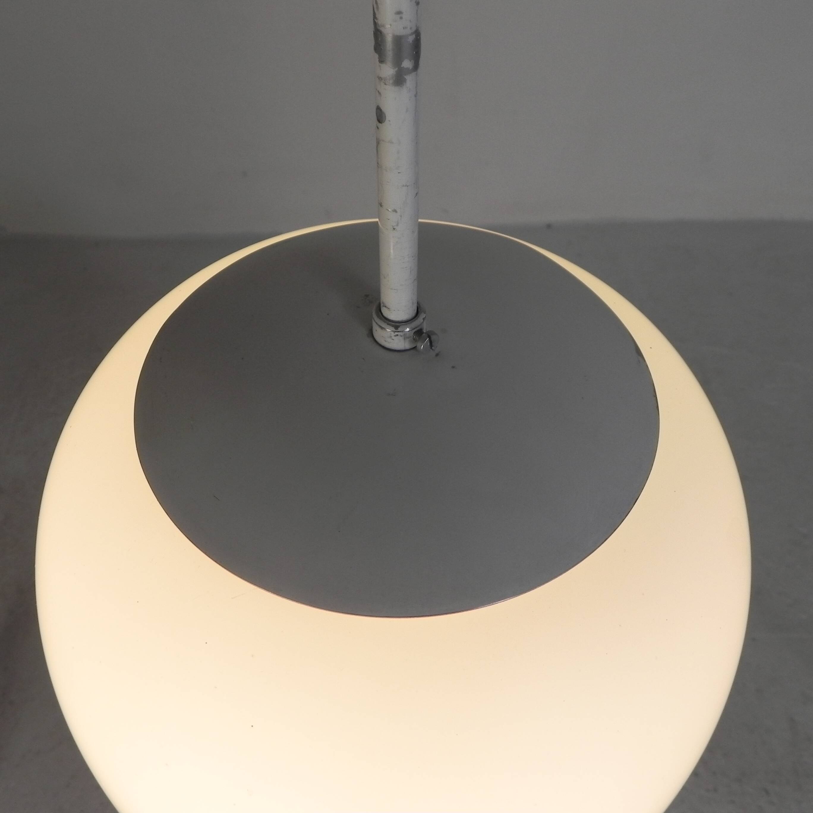 Vintage school lamp with frosted white glass shade, 1950s.