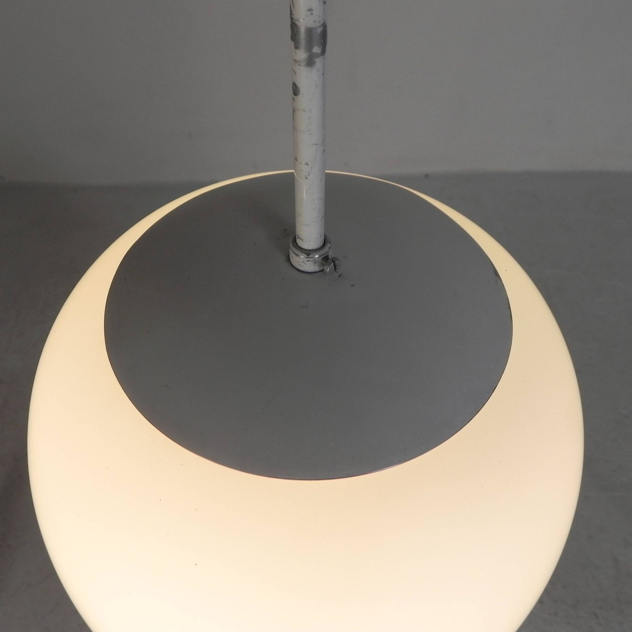 Vintage school lamp with frosted white glass shade, 1950s.