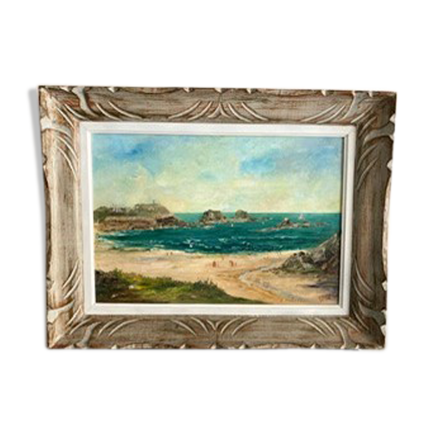 Ancient painting, Breton landscape, Saint Lunaire, signed, 1950s