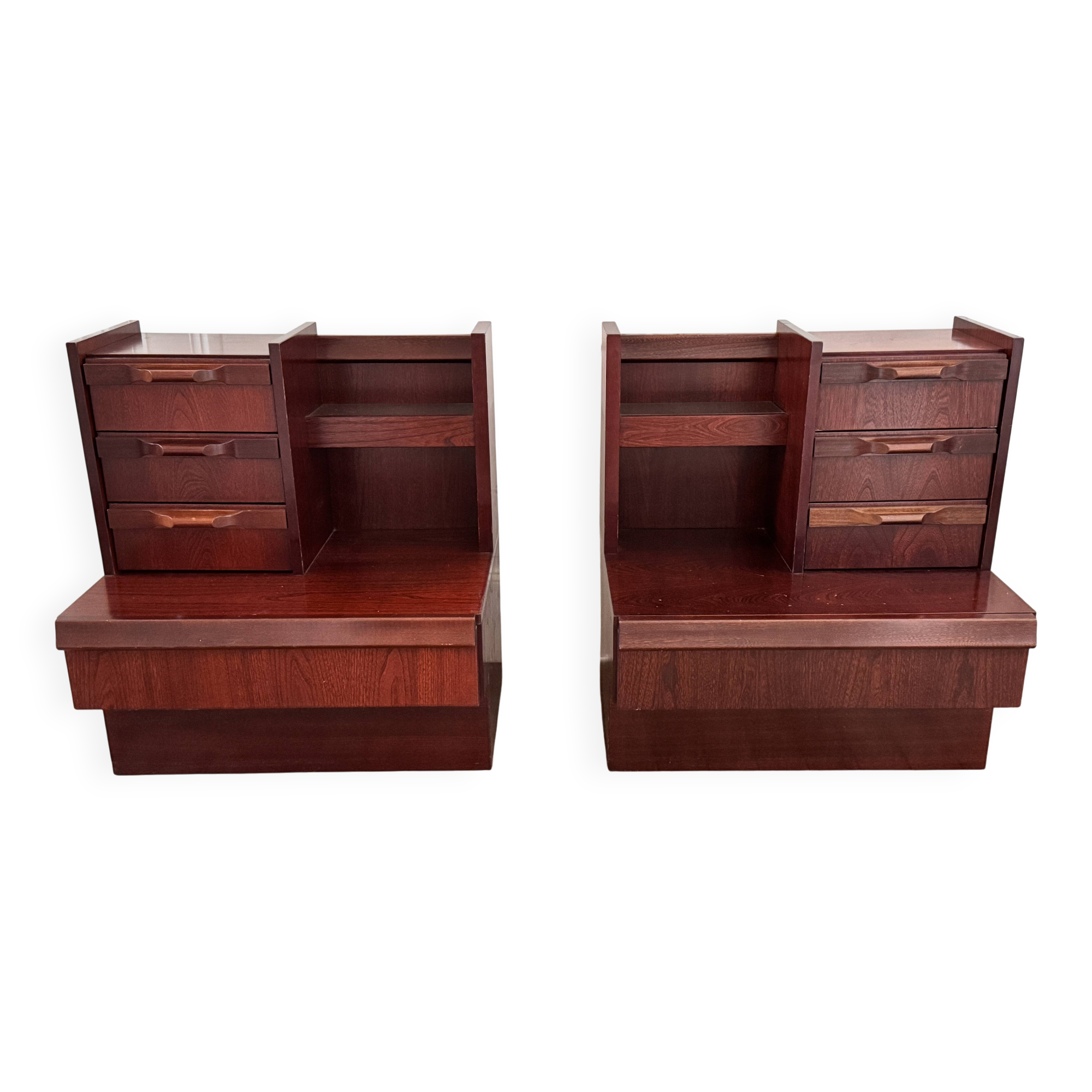 Paire de chevets mid century Roche Bobois vintage avec éclairage intégré