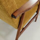 Vintage set of armchairs, golden yellow fabric, refurbished, 1970