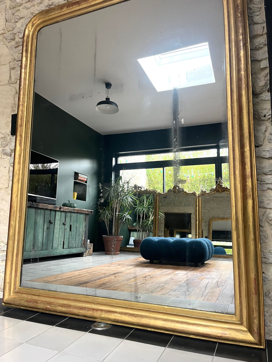 Antique Louis-Philippe mirror 200/150cm gold leaf and mercury glass