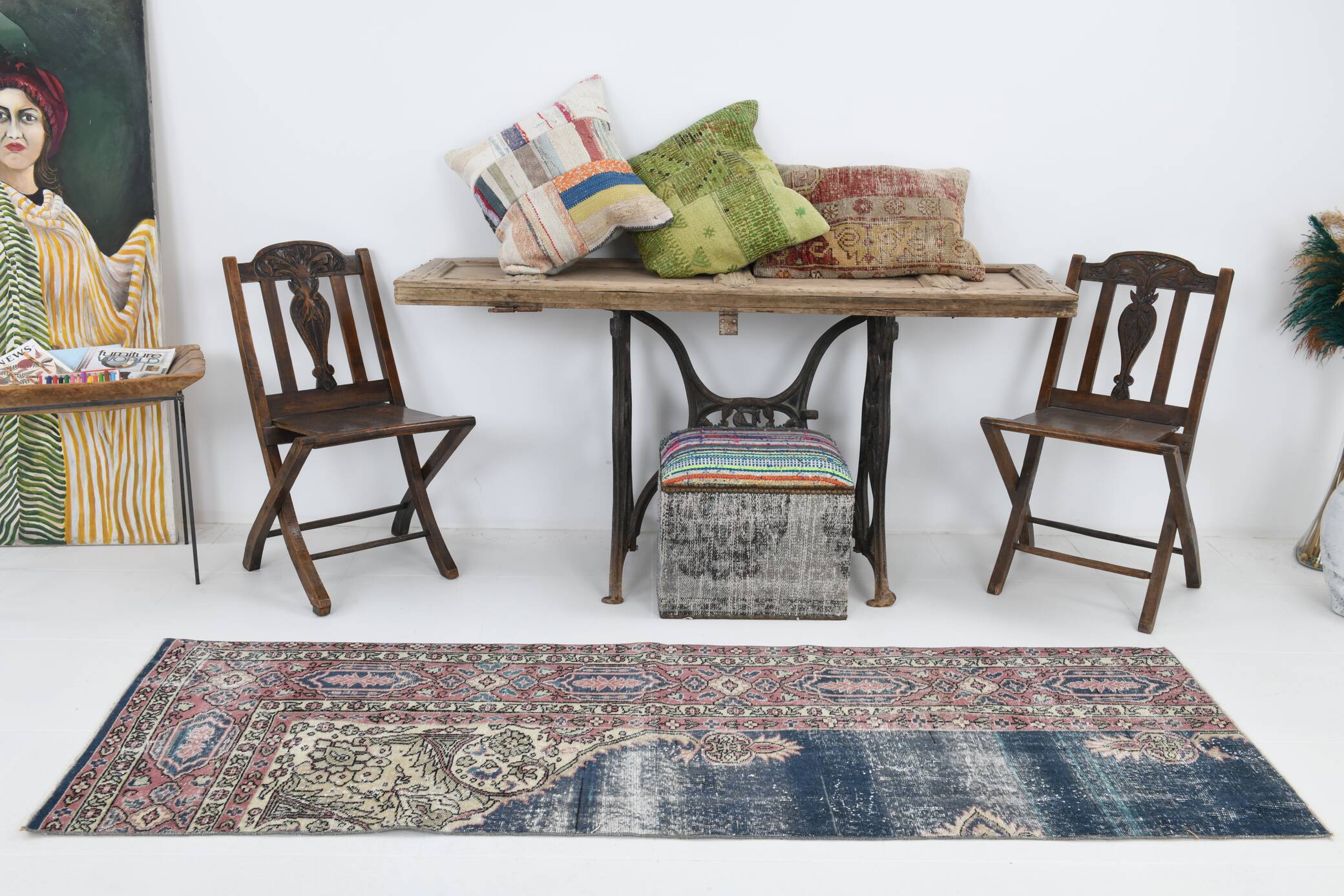 Navy Blue Vintage Runner Rug, 75x231Cm SK 6884