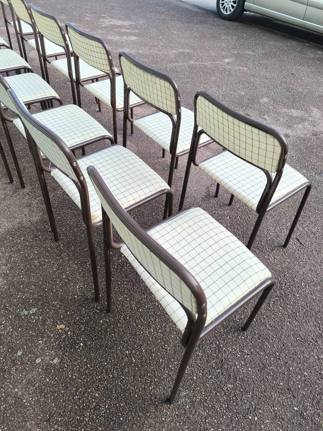 Set of 12 vintage Danish metal and fabric chairs