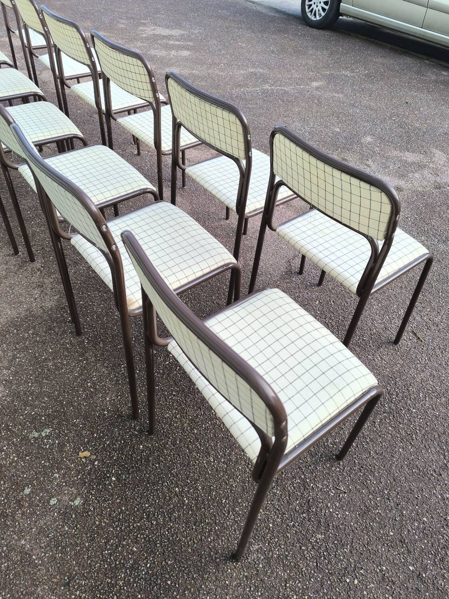 Set of 12 vintage Danish metal and fabric chairs