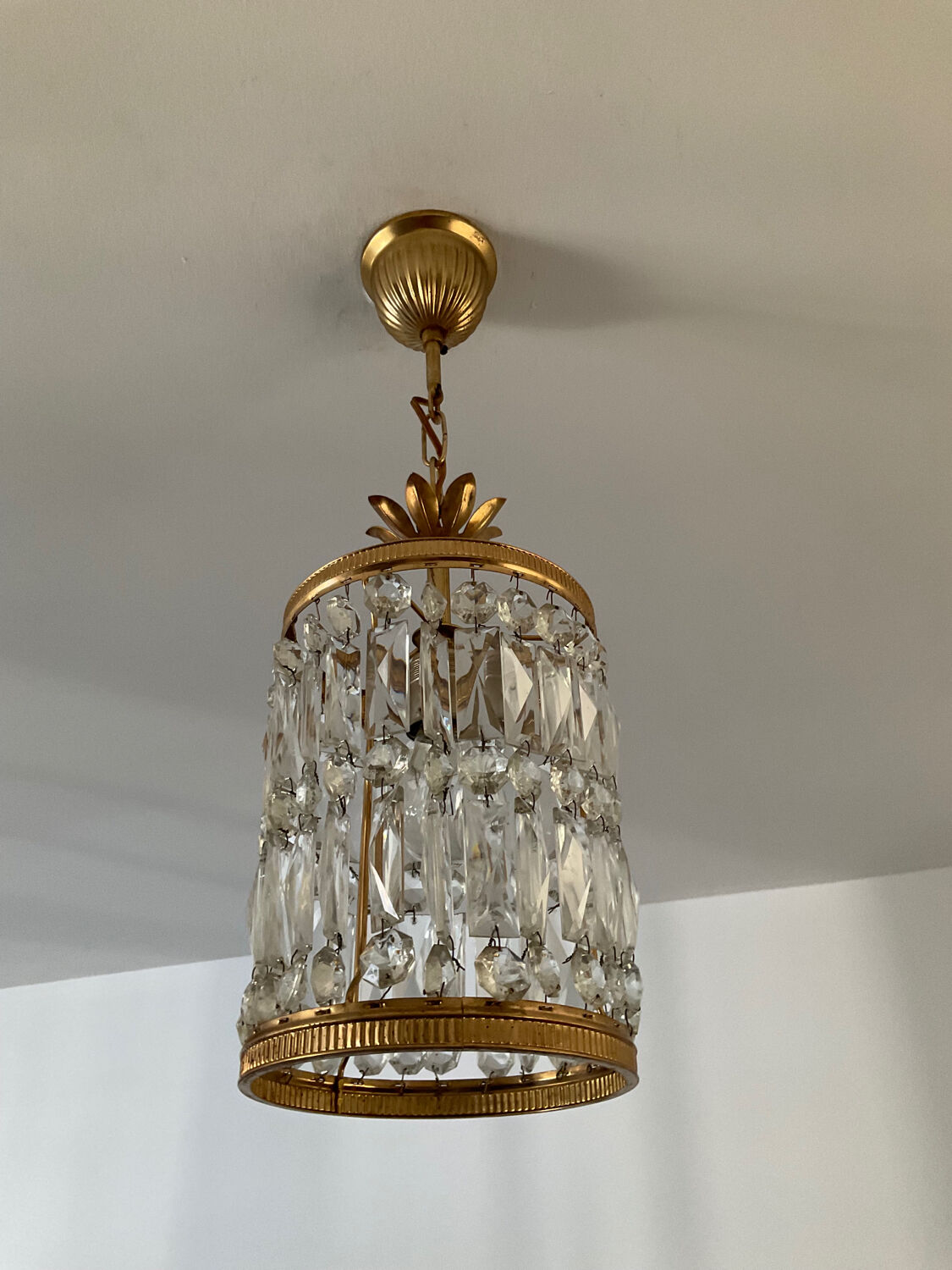 Lustre vintage lanterne doré à pampilles
