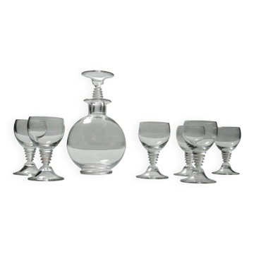 Ensemble de 7 décanteurs Art Déco Traditie W.J. Rozendaal 1932-33 et 6 verres.