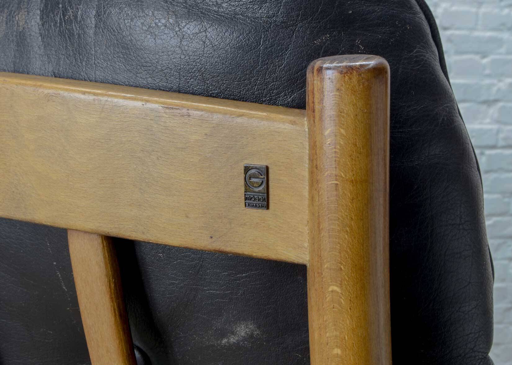 G-Möbel Chocolate Brown Leather Scandinavian Lounge Chair, Sweden, 1960s.