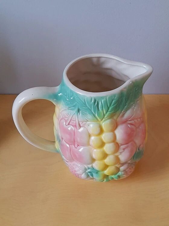 1960s fruit slipware jug