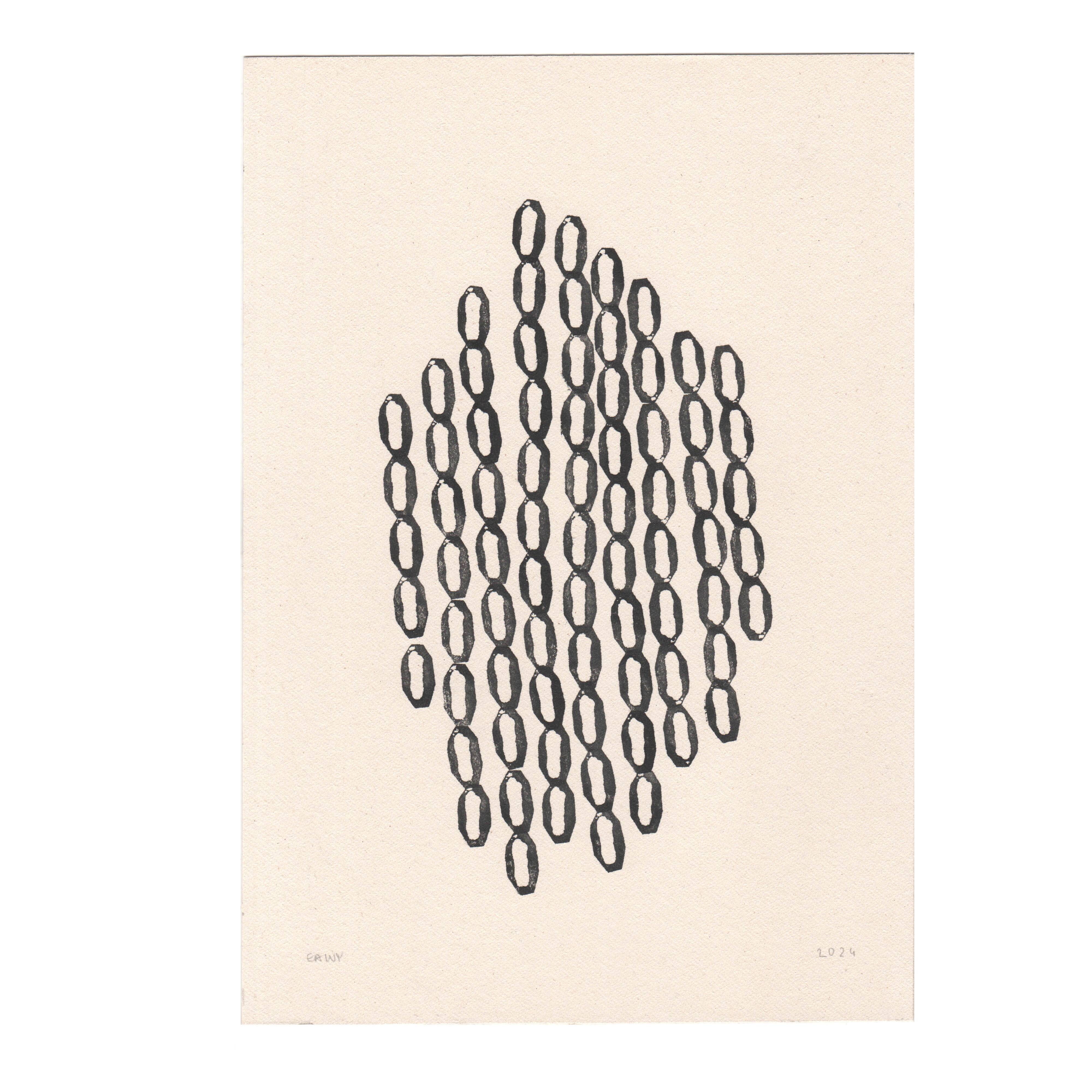 Duo of black abstract paintings signed eawy