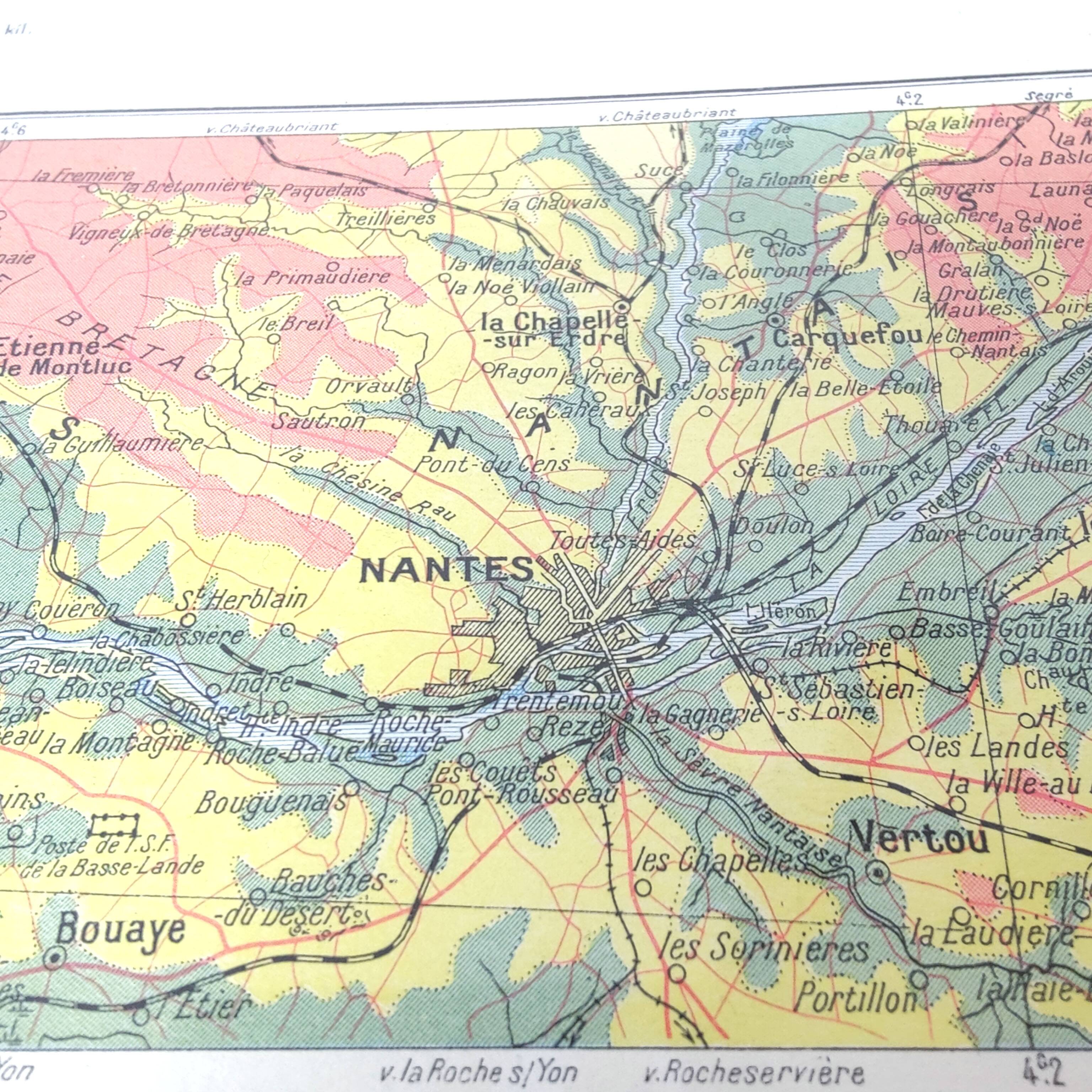 Brittany and Loire estuary map 43x43cm vintage from 1950