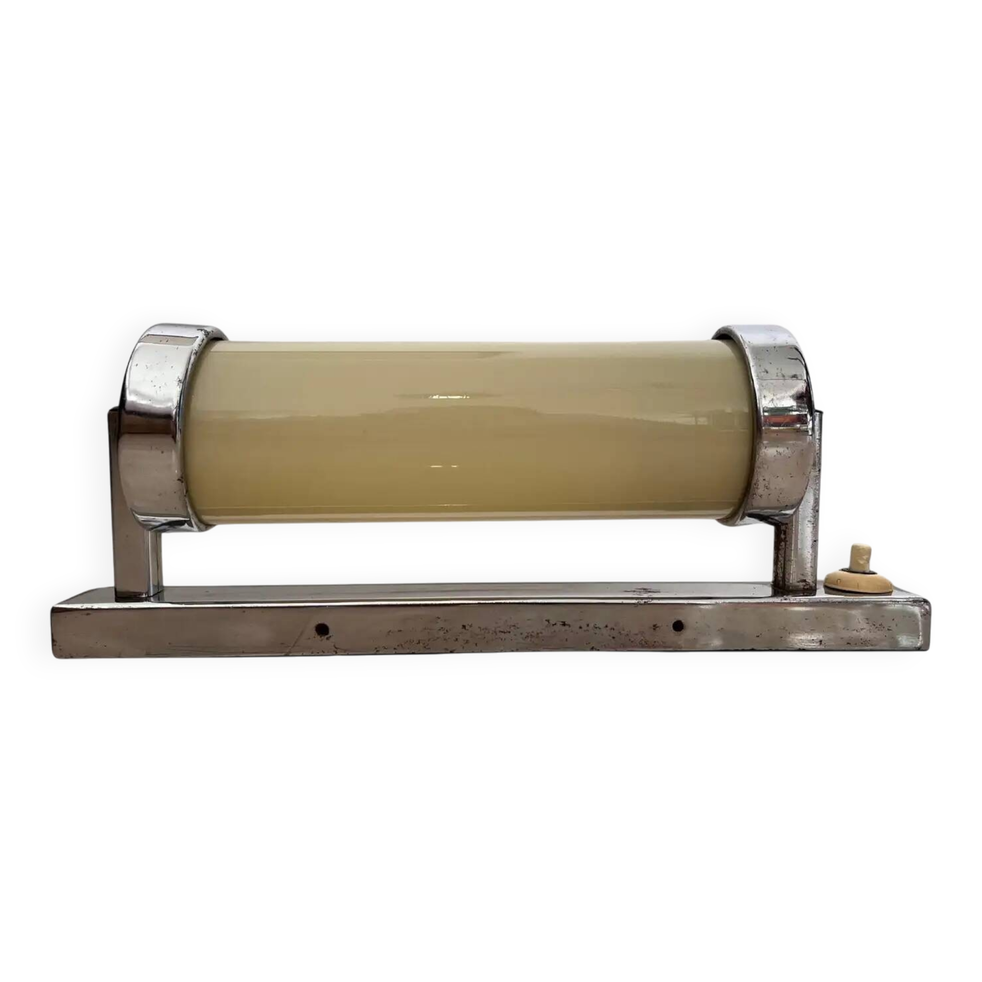 Lampe murale en verre laiteux chrome Bauhaus / Fonctionnaliste - années 1930