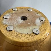 Vintage Italian design coffee table with a glass top and gold base, dating from the 1980s.