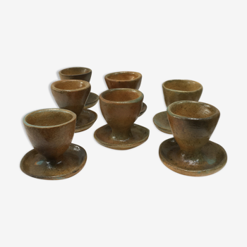 Series of 7 enamelled stoneware coquetiers handcrafted