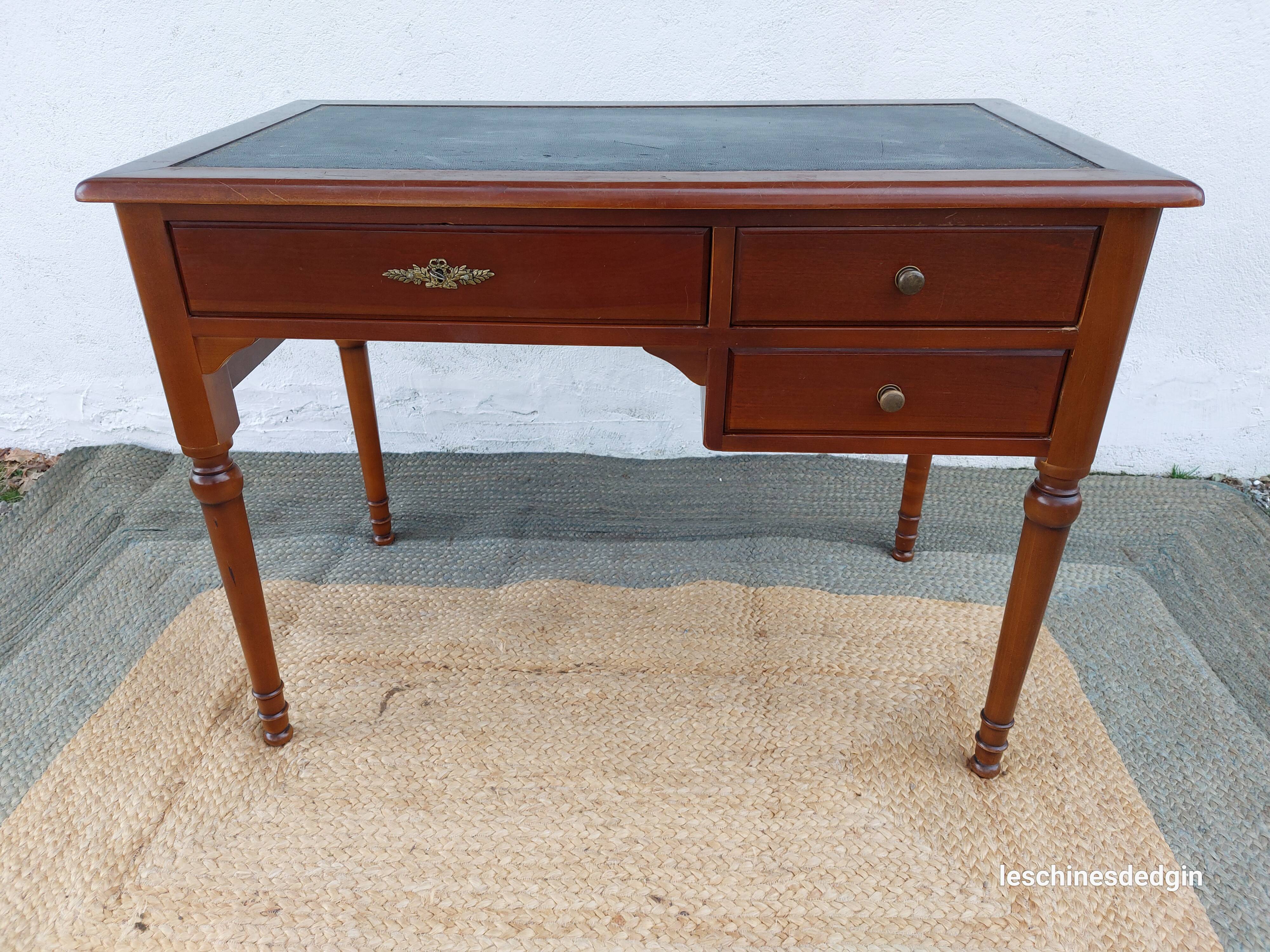 Black leather desk with extensions