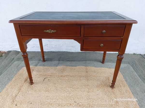 Bureau plateau en cuir noir et rallonges