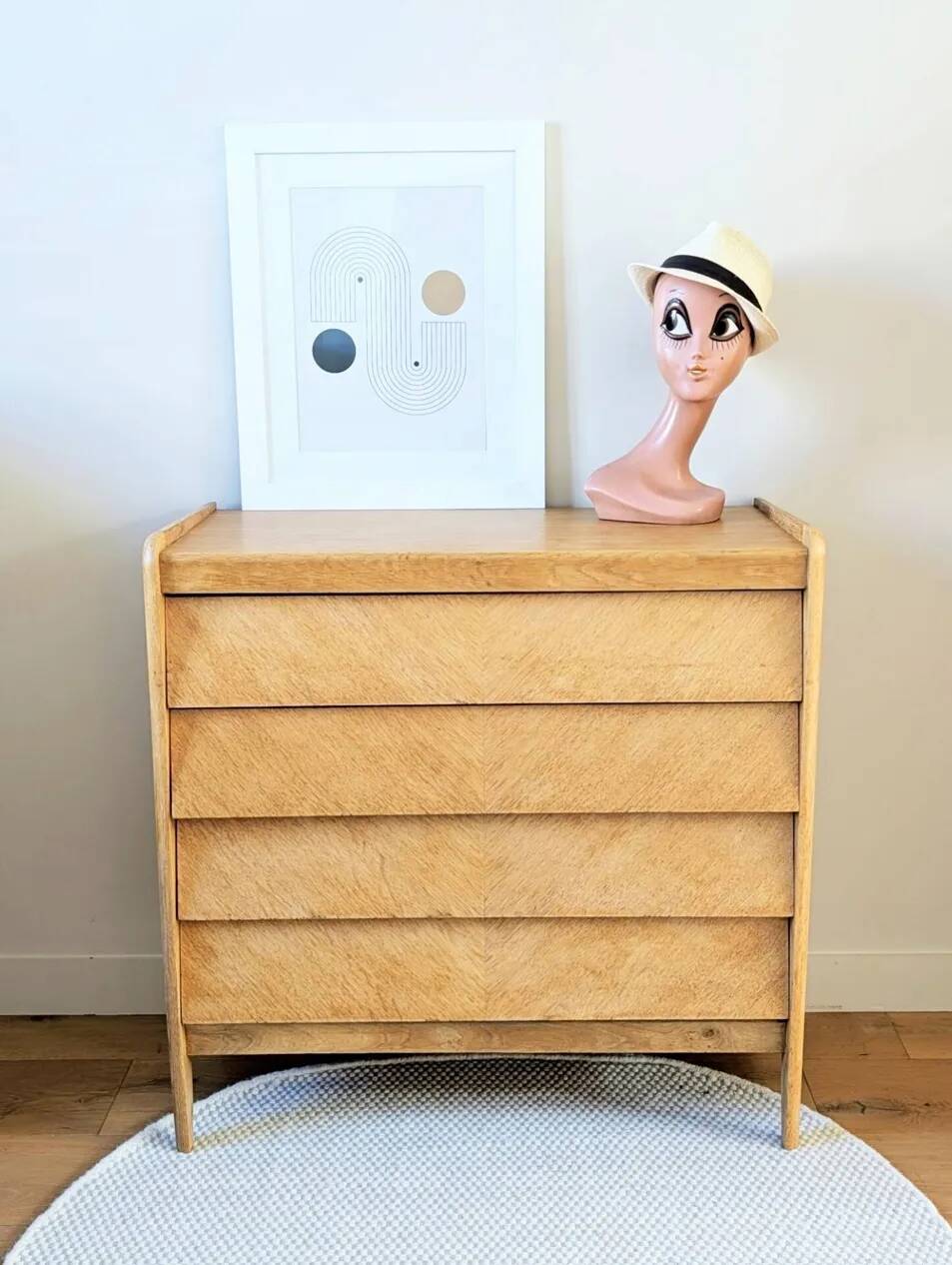 Commode vintage rénovée, années 50-60, chêne blond