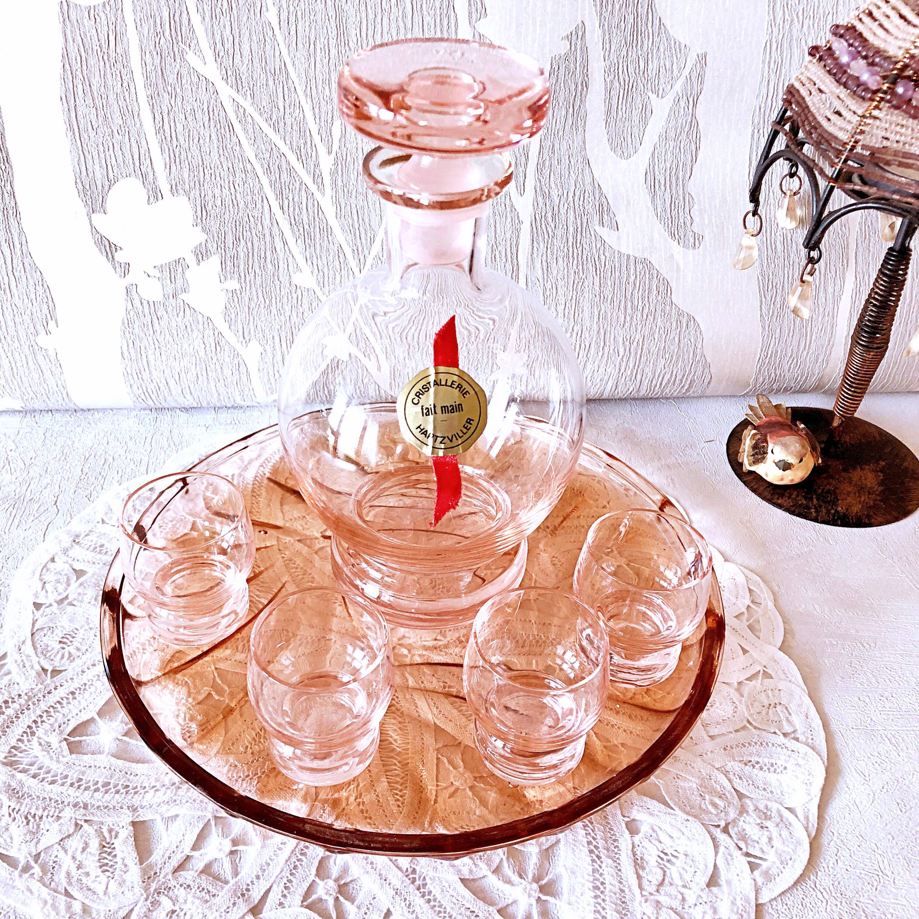 Rosé liqueur service in Hartzvillier crystal, handmade in France