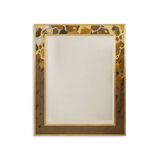 Mirror in marquetry of oxidised and patinated brass. Artist's work.