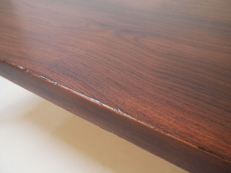 Midcentury danish rosewood dining table on bare steel box pin legs