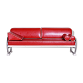 Bauhaus Sofa in Chrome-Plated Steel and Red Leather attributed to Robert Slezák, Former Czechoslovakia, 1950s