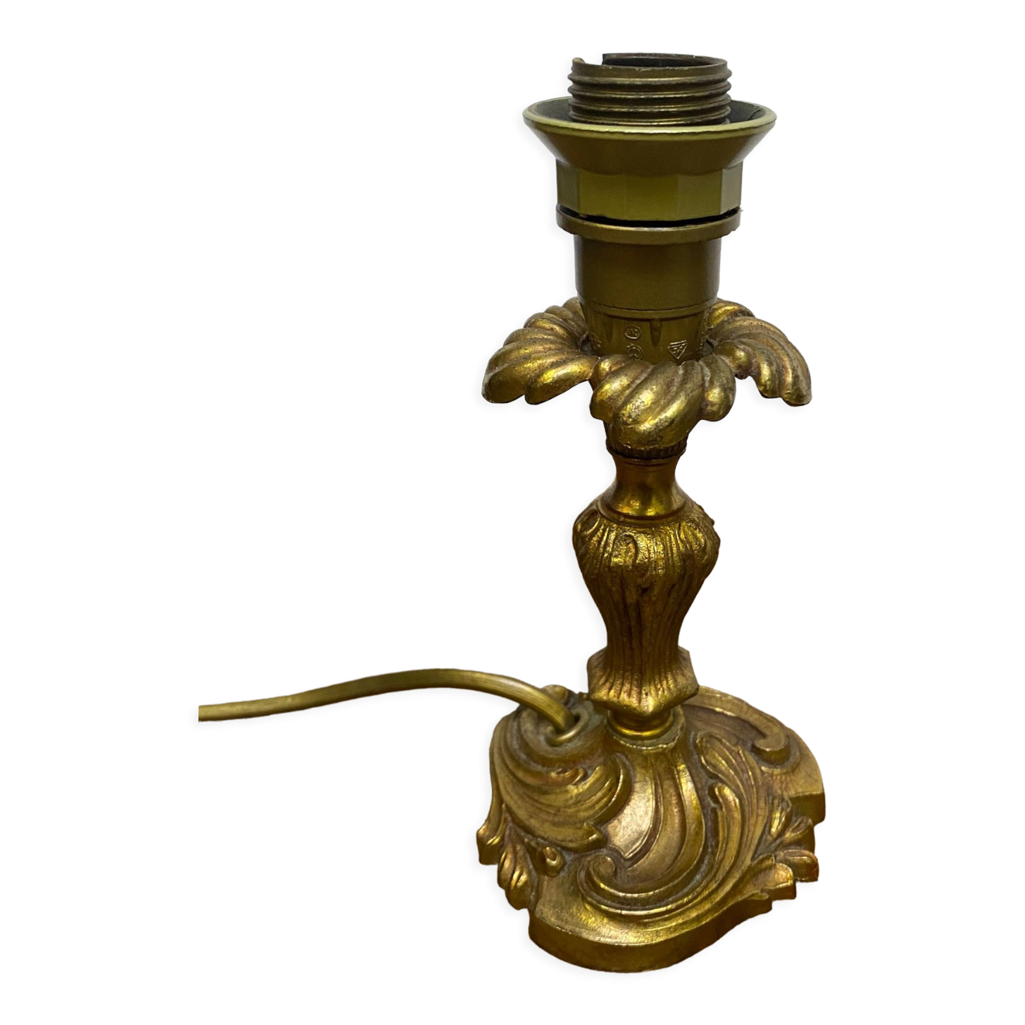Louis XV style brass lamp foot floral motif and scrolls