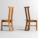 Sculptural postmodern dining chairs in wood with curved back, 1980s