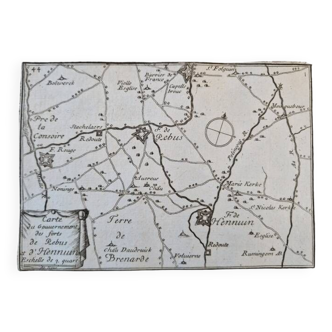 Copper engraving 17th century Map of the governments of the Forts of Rebus and Hennuin