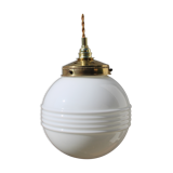 White and brass opaline globe suspension