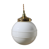 White and brass opaline globe suspension
