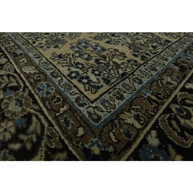 1970s Vintage Persian Handmade Wool Cotton Green Area Rug 265x368
