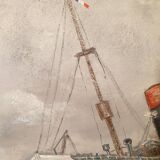 Large painting Oil on masonite Liner Mauritania signed E Joubert