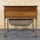 1960s 1970s Teak Sewing Box Sewing Table Utensil Holder with Basket