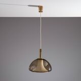 Hanging lamp with smoked Murano glass and opaline inner shade